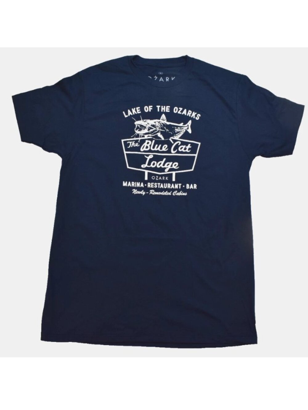 Ozark Blue Cat Lodge T Shirt Mens Navy Catfish Graphic Tee Cotton New S-2XL